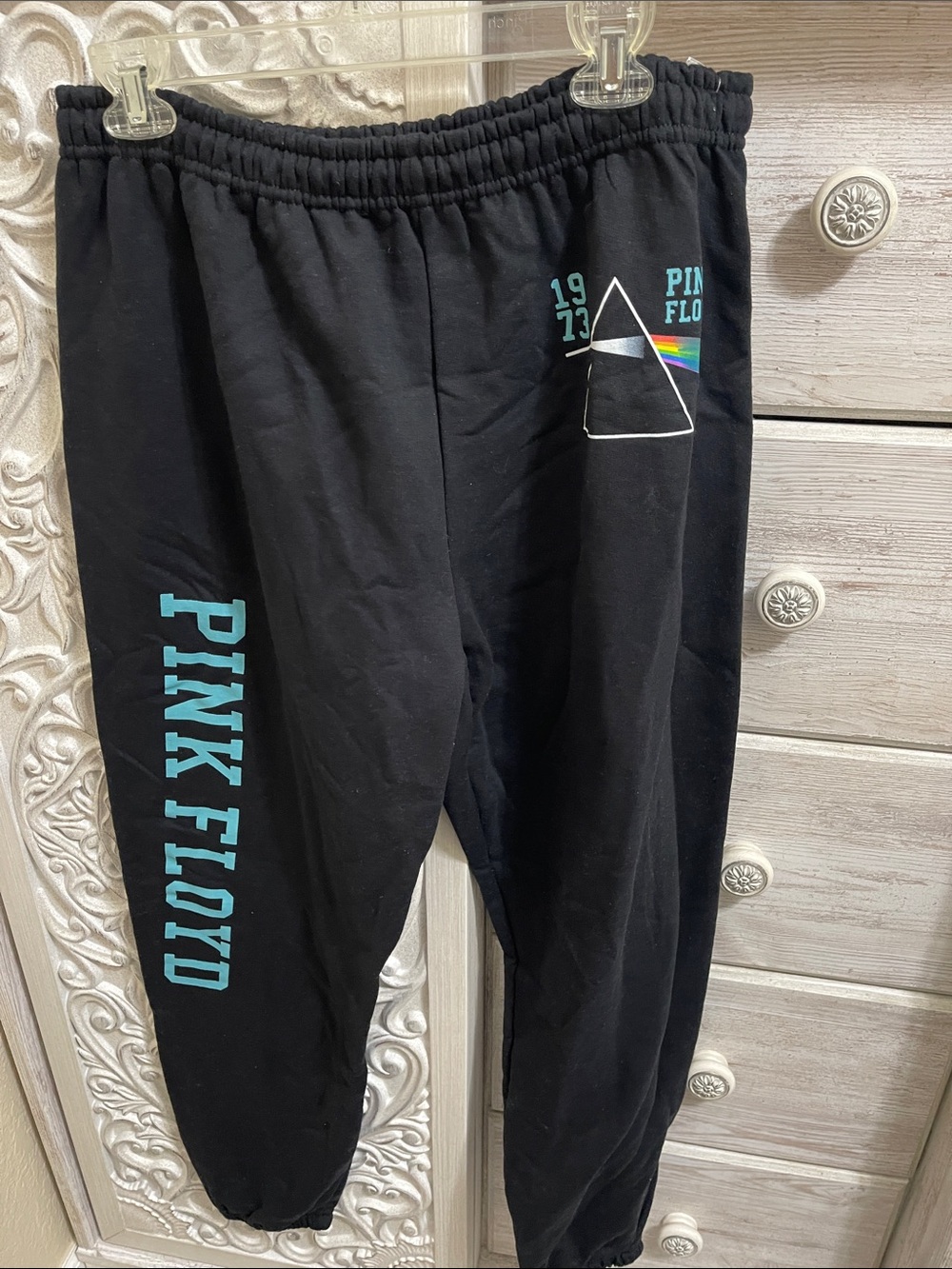 Pink Floyd Black Sweatpants with Teal Logo and Prism Detail